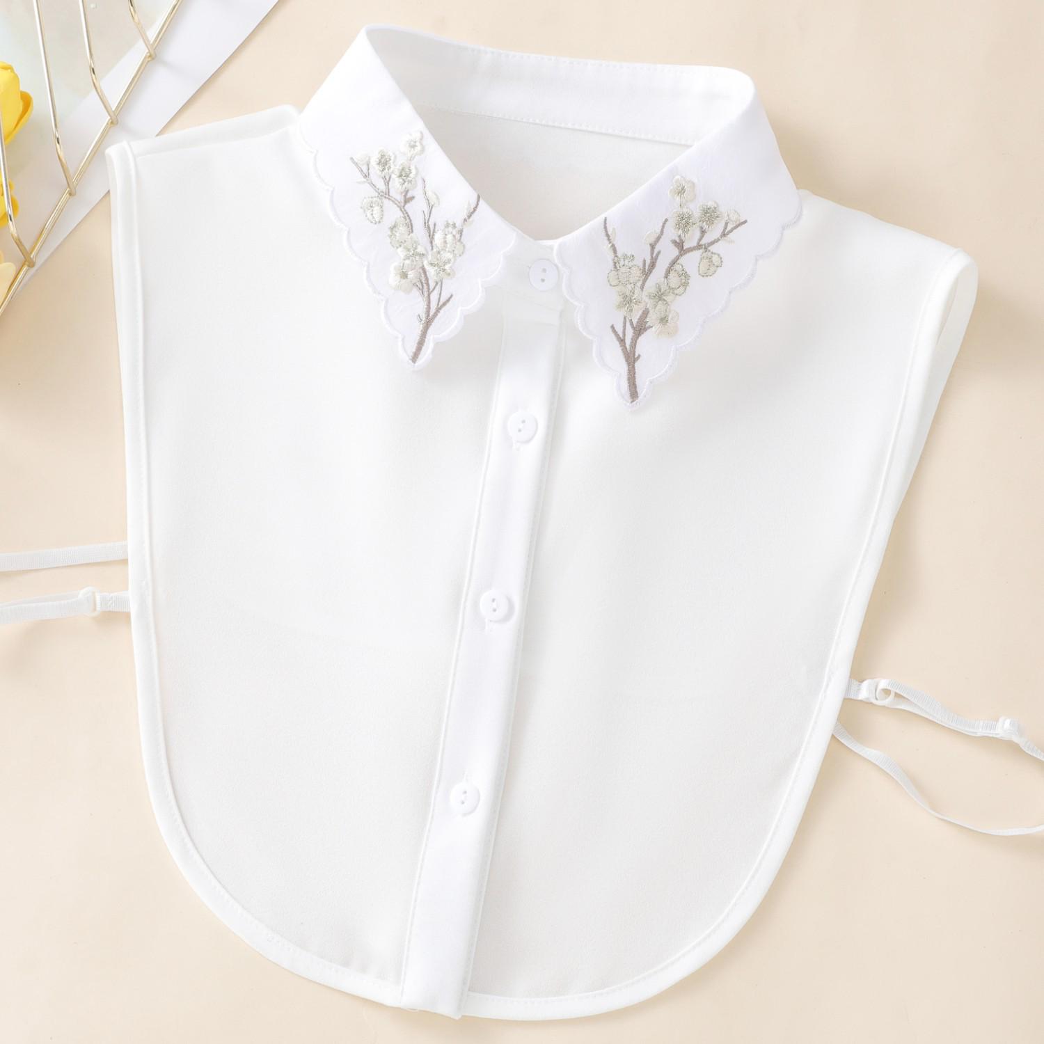 Versatile Women s Chiffon Embroidered Floral False Collar with Pointed Design 35