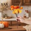 Orange Yellow Maple Leaves Autumn Flower Bouquet, Artificial Fall Floral Picks with Pumpkins Faux Flowers Berries Pine Cones for Thanksgiving Harvest