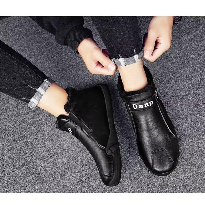 Men's Velvet Cotton Shoes Warm Cotton Boots Snow Boots Casual Leather Shoes Workwear Shoes Outdoor Hiking Shoes Dirt Resistant and Waterproof Boots