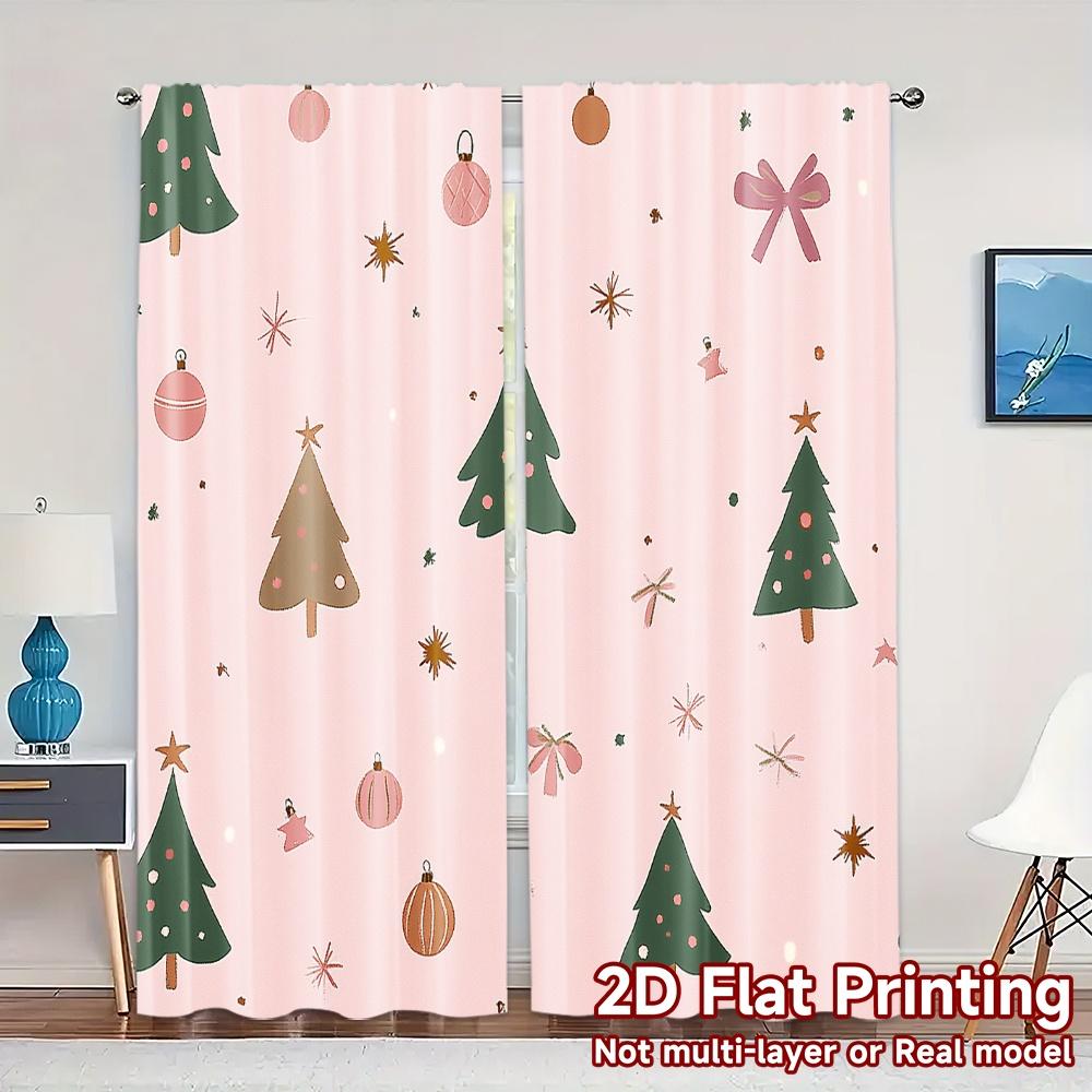 

2pcs,Curtains Christmas Trees Bows Ornaments Stars Creative Modern Curtains Prints Light Filtering Curtains Home Decor for 52.50×116.00 CM 2pcs