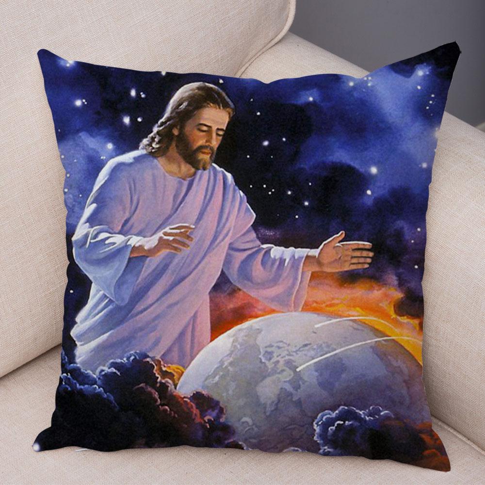 Vintage Jesus Christ Cushion Cover for Sofa Home Decor Colorful Cartoon Christ Savior Pillow Case Soft Plush Pillowcase xcm