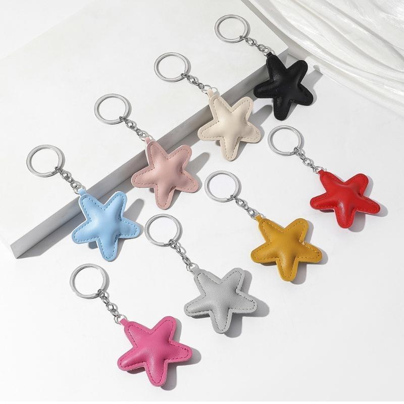 Colorful Five-Pointed Star Keyring Star Shaped Keychain Handmade PU leather Pentagrams Pendant Key Chain Bag Jewelry