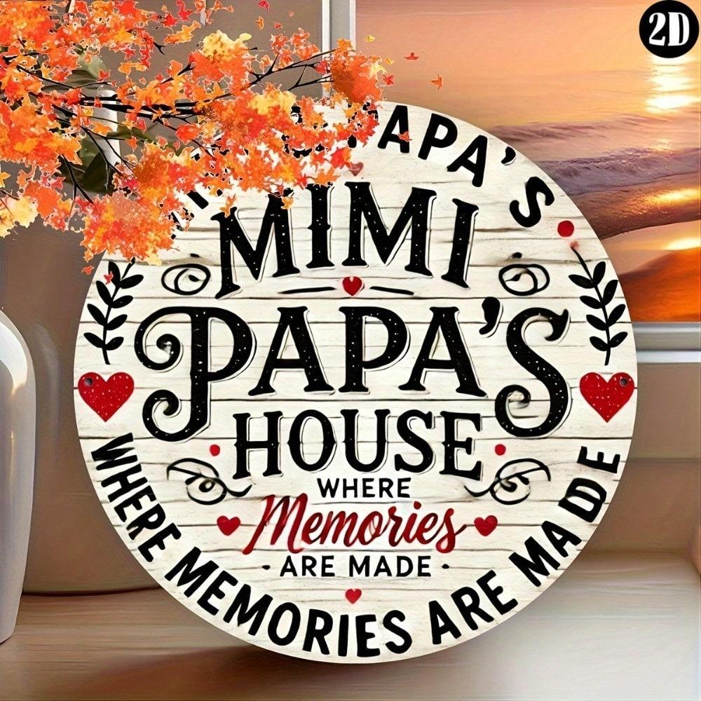 1pc Retro Family Home Metal Wall Art Sign Mimi Papa House Memories Vintage Decor Plaque for Garden Patio Indoor Outdoor Durable Iron