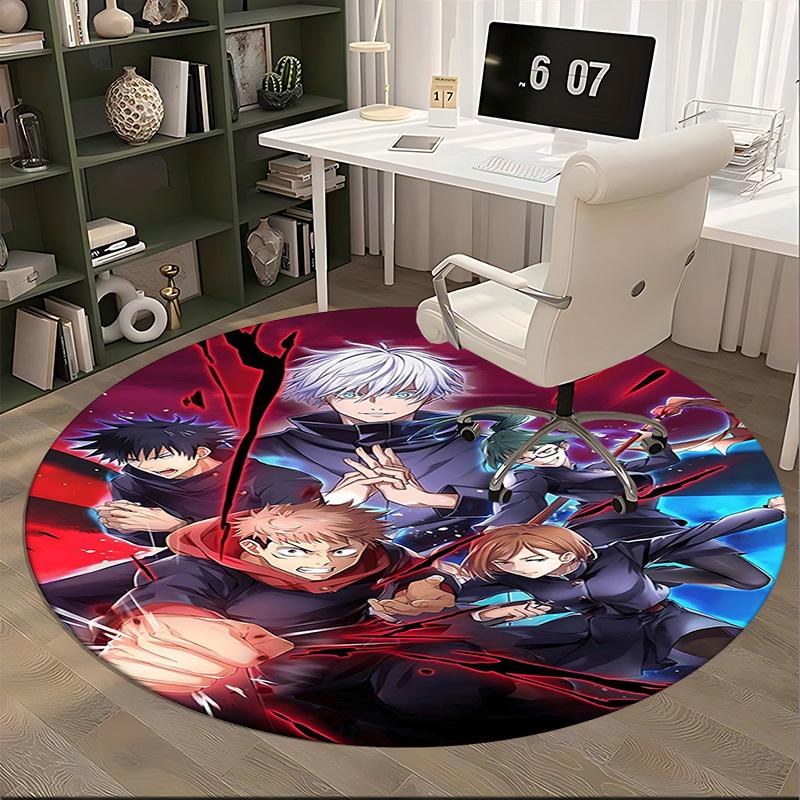 1pc Anime Cartoon Design Round Carpet Office Chair Mat, NonSlip Rug for Home Decor
