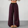 High Waist Loose Wide Leg Casual Pants Women Plaid Drawstring Trousers Daily Wear