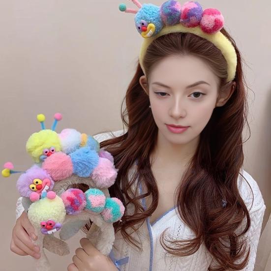 Caterpillar Headband Girls Plush Texture Cartoon Shape Rich Color Makeup Wash Face Hair Hoop Hair Fixing Accessory