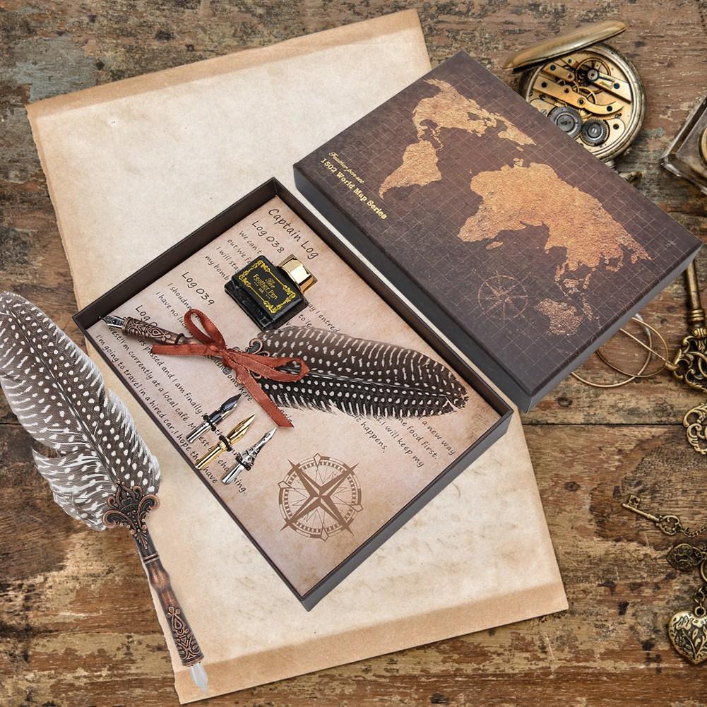 Feather Pen Set Natural Pattern Writing Tools Retro Craft Collection for Banquet SignatureBlack