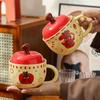 Creative Apple Ceramic Mug with Lid Retro Drinking Cup High Appearance Level Home Breakfast Cup Coffee Cup Souvenir