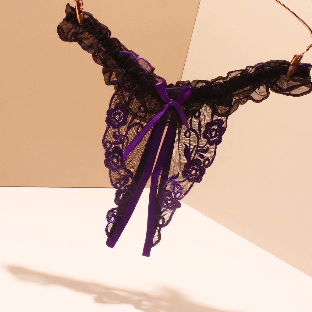 Bestickter Mesh Erotischer Hochzeits-String – Schnellverschluss Flirtender Slip für Flitterwochen-Verführung