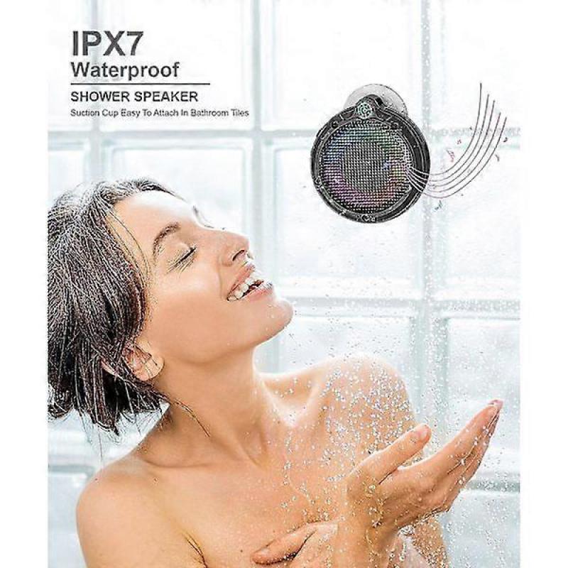 Waterproof Bluetooth Shower Speaker, IPX7 Portable Outdoor Waterproof Radio Speaker with LED Light, 8W, 24 Hour Battery