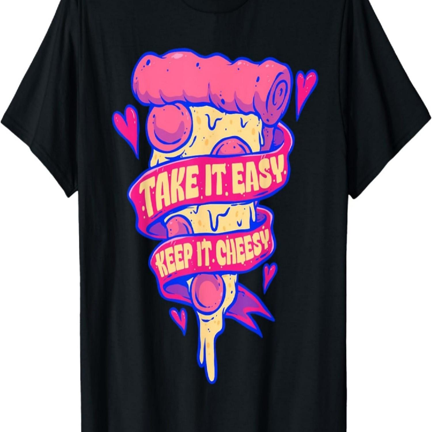 Смешная футболка с пиццей для любителей пиццы Расслабься Сохраняй сырность Футболка S чёрный