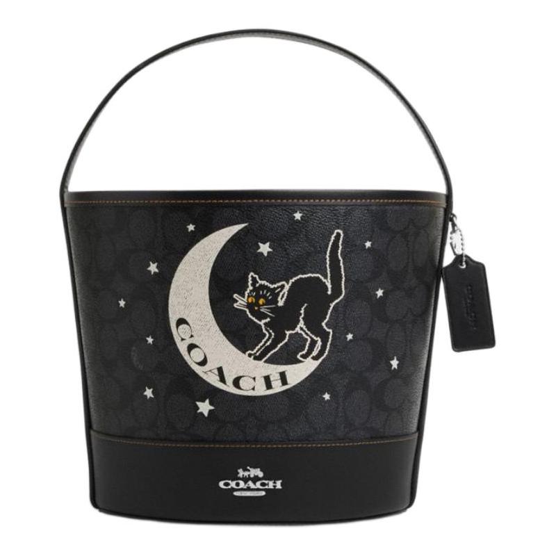 Coach Trick Or Treat 22 Bedruckte beschichtete Leinwand Handtasche Klein Unisex Paar Schwarz