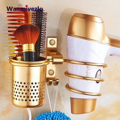 Hair Dryer Holder With Cup Households Rack Hair Blow Dryer Shelf Metal Wall Mount Bathroom Accessories Gold Hair Dryer Rack Bath