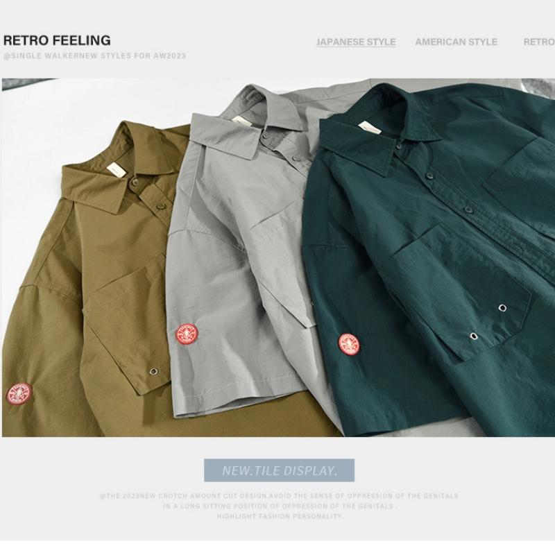 Summer Shirts for Men Japanese Style Cargo Short Sleeve Shirt Lapel Collar Double Pockets Casual Shirt Youth Streetwear Loose Top