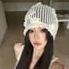 Cute Lace Beanies Hat Hollow Out Flower Knitted Hat Sweet Crochet Flower Hat  Apparel Accessories