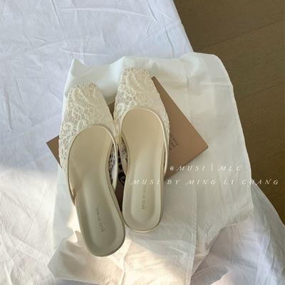 Women Mules Slippers  Summer New Lace Fashion Cover Toe Shoes Laides Outdoor Casual Beach Vacation Slides Shoes