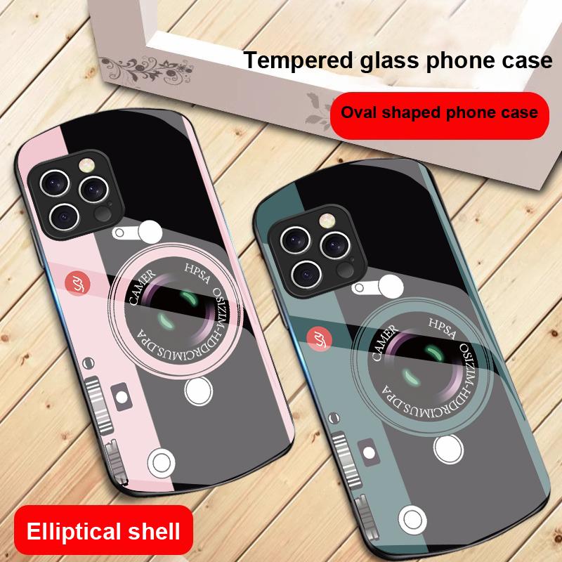 Dark Green Camera Pattern For iPhone 16 15 14 13 Plus 12 Mini 11 Pro Max XR Xs Max X 7 8 6 6S 2022 Elliptical Glass Phone Case