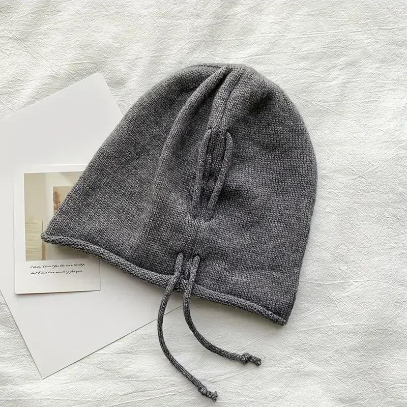 Pop Stil Show Gesicht Kleiner Stapelhut Kordelzug Baggy Slouchy Beanie Damen Herbst Ohrwärmer Skullies Mütze Einfarbige Strickmütze