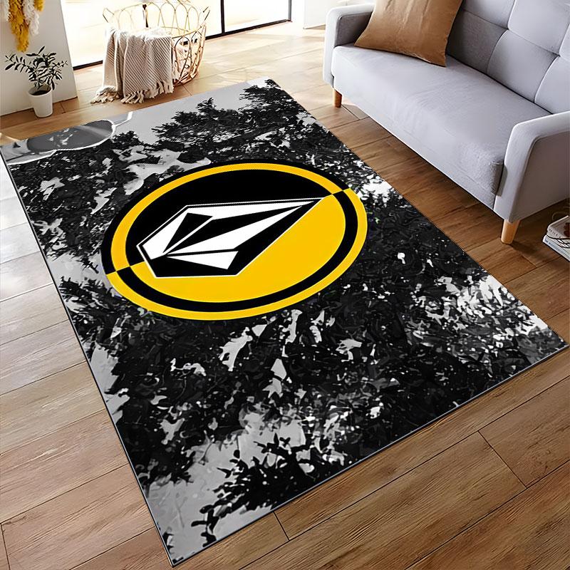 Volcom Stone Inside Yellow Circle on Black and White Forest Accent Carpet, Yellow Surf Style Design, Cozy Fan Rug Decor and All Seasons Gift