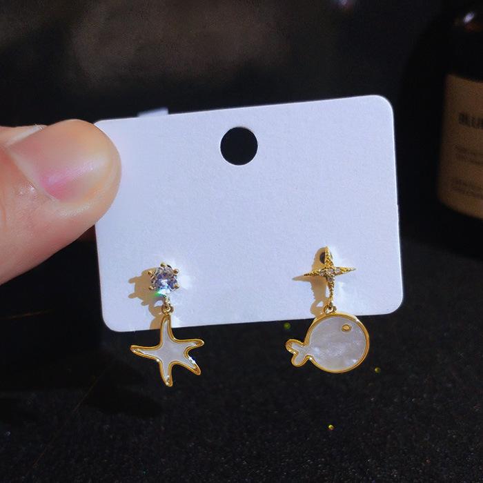 Cute Student Asymmetrical Earrings Simple Little Whale Face Thin Earrings Starfish Stud Earrings Women'S Earrings