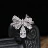 Luxury Bow Rings for Women Exquisite 3D Pear Shaped High Carbon Diamond Middle Finger Fashion Jewelry