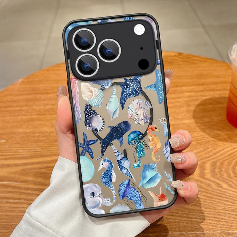 Jellyfish Dolphin Pattern Case For iPhone 17 Pro Max Case iPhone 16 Pro Max 15 14 13 16E 17E Magnetic For Magsafe Hybrid Matte Cover