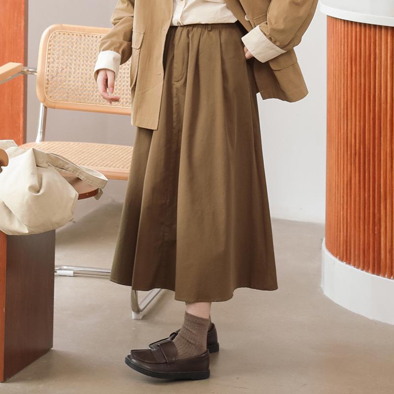 Spring Women s High-Waisted Elastic A-Line Pleated Skirt - Versatile, Slimming, Mid-Length, Big Hem One Size