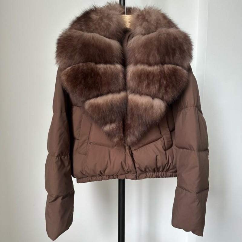 Womens Short Down Coat With Real Fox Fur Collar Lightweight Warm Winter Jacket Urban Commute Casual Wear