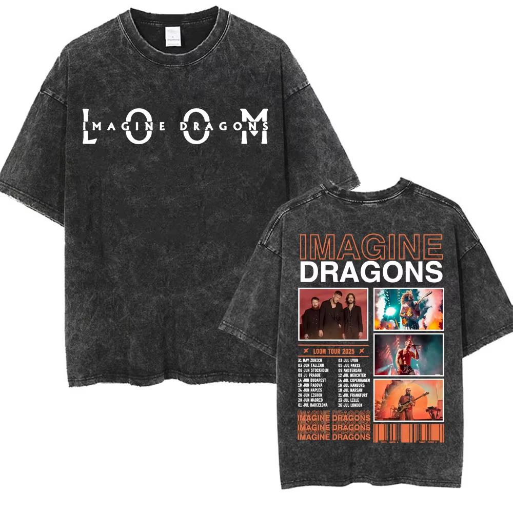 

Imagine Dragons Band Loom Tour New Album T Shirts Men Women Fashion Hip Hop Style Retro Washed Tshirt Loose Short Sleeve L