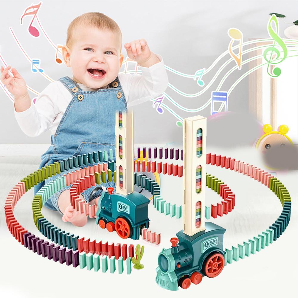 Domino Train for Kids Automatic Laying Electric Car Colorful Dominoes Set Brick Blocks Kits Games Educational Toys Girl Boy Gift