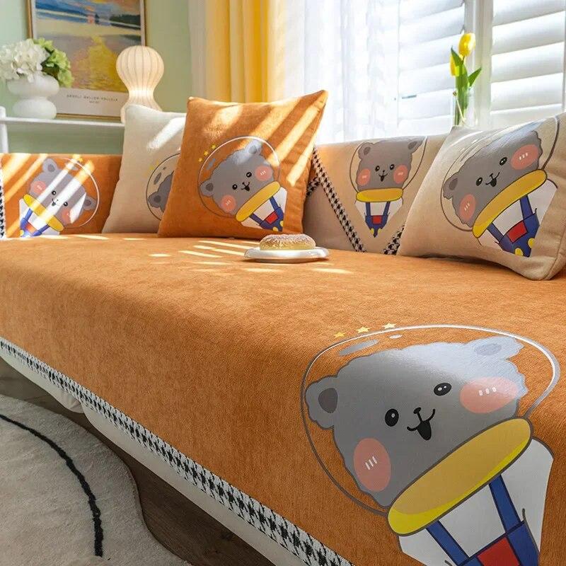 Modern Universal Chenille Sofa Cover Sofa Pad Solid Color Cute Bear Sofa Mat for Living Room Non-Slip L Shaped Couch Cushion