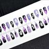 Short Almond Press on Nails Halloween Fake Nails Gothic Bat Acrylic Nail Cute Ghost False Nail with Purple Glitter Design Goth Halloween Nails Press