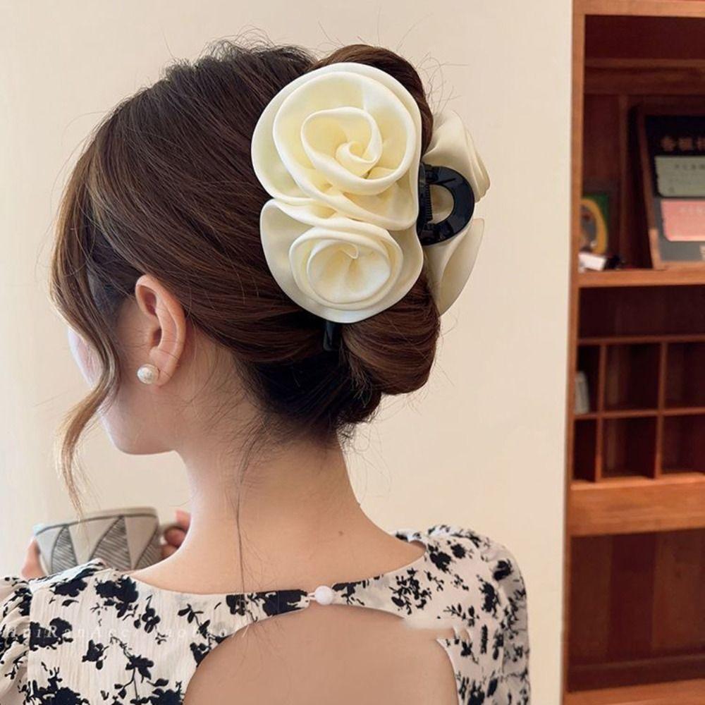 Hair Grab Clip Flower Hair Claw Flower Large Size Hair Claw Fashion Red Rose Hair Clip  Girls