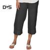 Women Pants Elastic Waist Mid-rise Wide-Leg Casual Pants with Pockets Solid Color Long Trousers Daily Wear