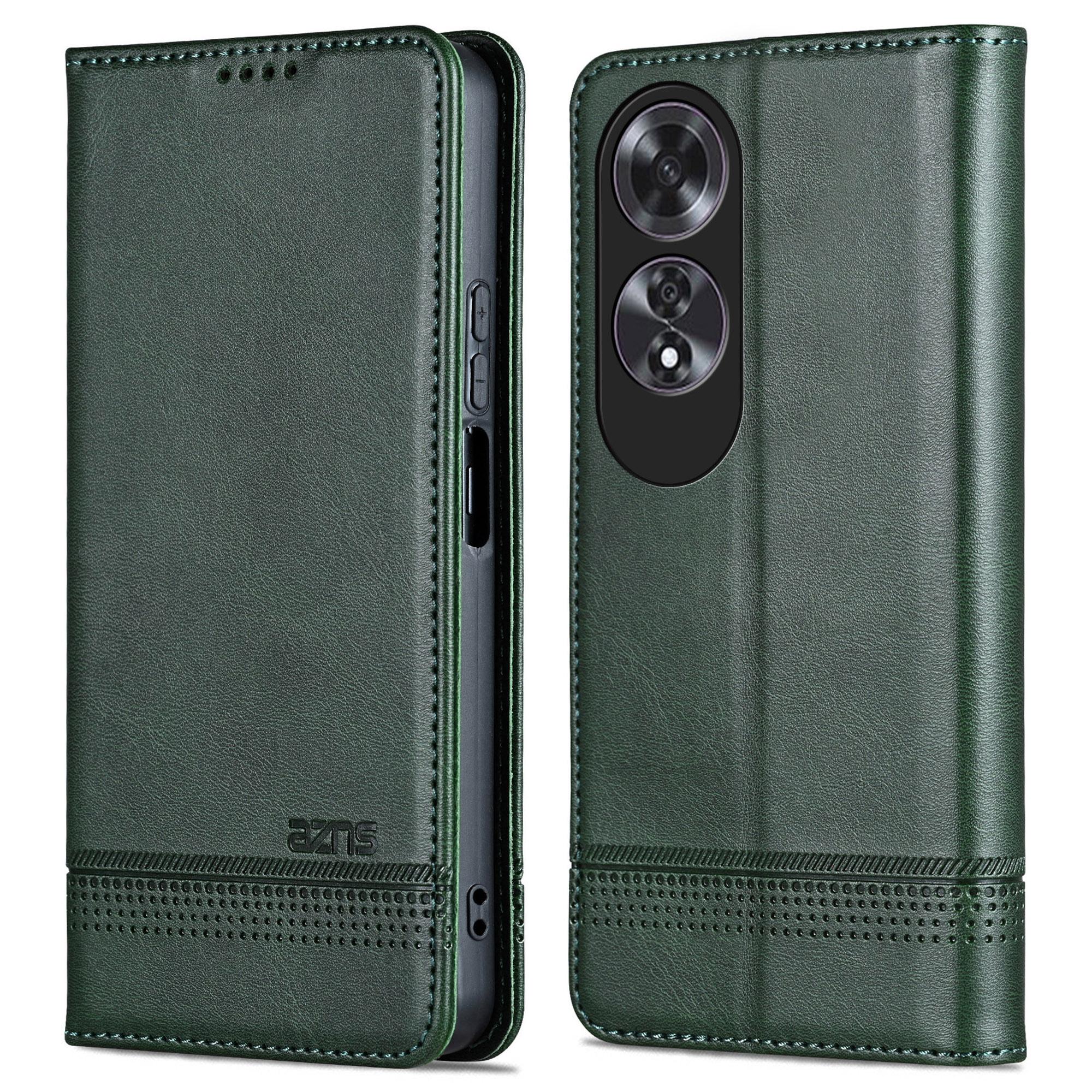 

AZNS For Oppo A60 4G Case Cowhide Texture PU Leather Wallet Phone Cover Green