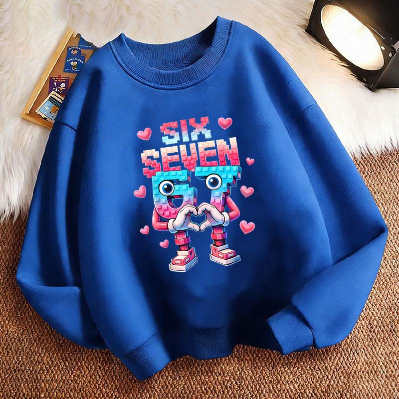Funny Children's Sweatshirt Pullover Italian Brainrot Love Heart 67 Six Seven Crew Neck Graphic Print Hoodie Boy/Girl Kids Hoody