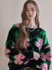 MAXZA Boucle Flower Pattern Loose Fit Round Neck Knit