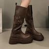 Brand New Women'S Long Boots Knee High Fashion Platform Shoes  Winter Soft Leather Gladiator Motorcycle Boots Mujer