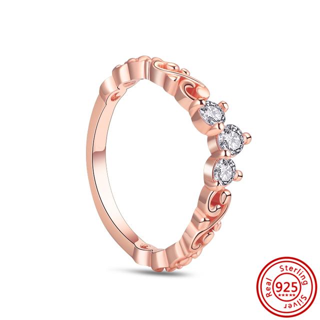 Authentic 100% 925 Sterling Silver Princess Regal Crown Heart Sparkling Zircon Luxury Circle Rings Women Wedding Jewelry