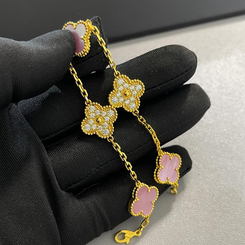 Gold Four-Leaf Clover & Five-Flower Pendant Necklace, 18K Plated, Elegant Gift for Her