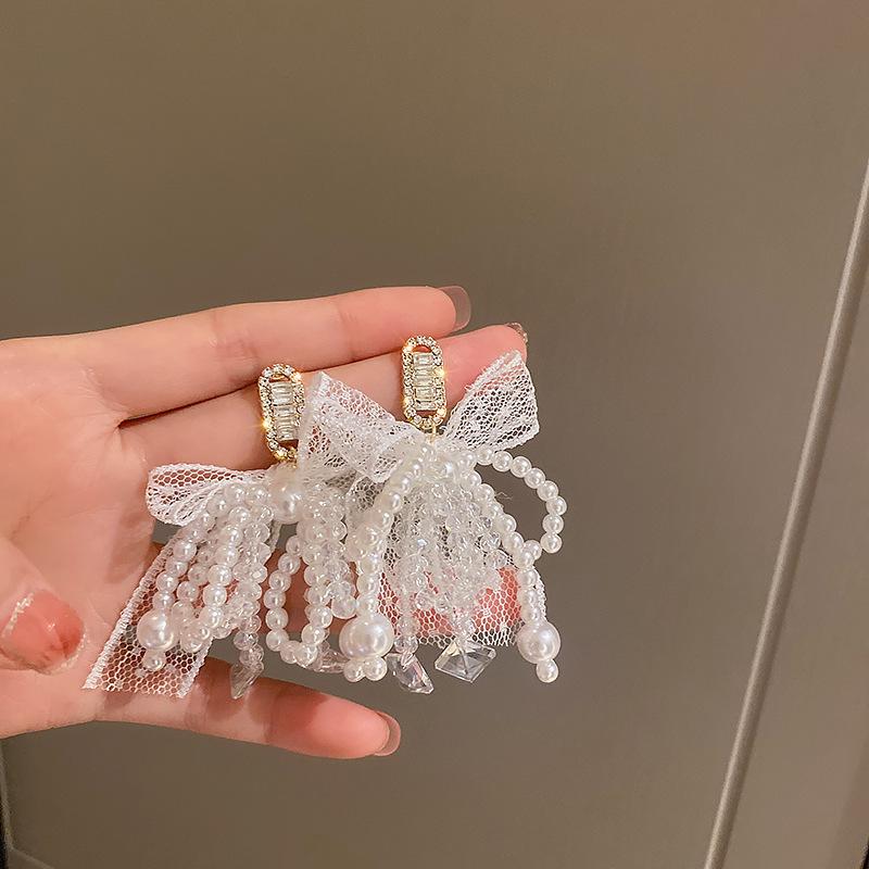 Retro Silbernadel Eingelegte Diamant Kristall Perlen Ohrringe - Luxuriöse Lange Europäische & Amerikanische Stil Ohrringe für Frauen