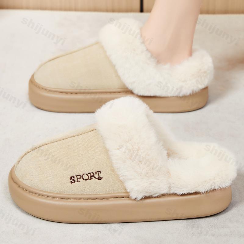 Fashion Women's Cotton Slippers Men Winter Couple Non-Slip Warm Indoor Home Slippers Plush Fluffy 2025 Winter Comfortable Floor Slippers