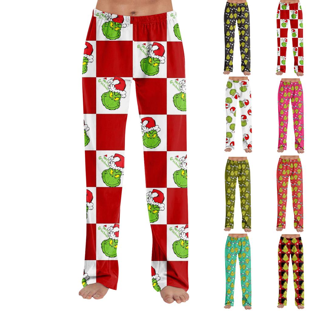 Adult Fashion Loose Christmas Printed Casual Pants Home Pajama Pants (No Drawstring)