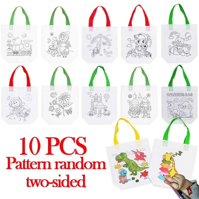 1-10Pcs Sets Diy Graffiti Bag With Markers Handmade Painting Non-Woven Bag For Children Arts Crafts Color Filling Drawing Toys