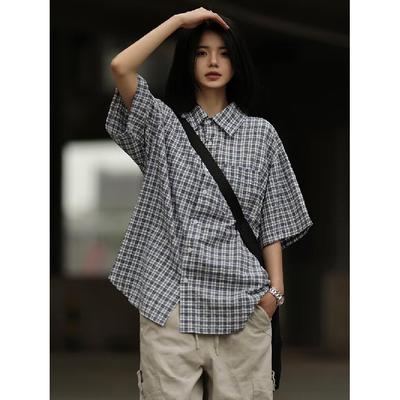 Short Sleeved Shirt Men'S Summer Japanese Retro Loose Casual Five Quarter Sleeved Shirt Trendy Brand Shirt Jacket
