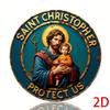 St Christopher Medal Tin Sign Religious Wall Decor Vintage Blue Gold Circular