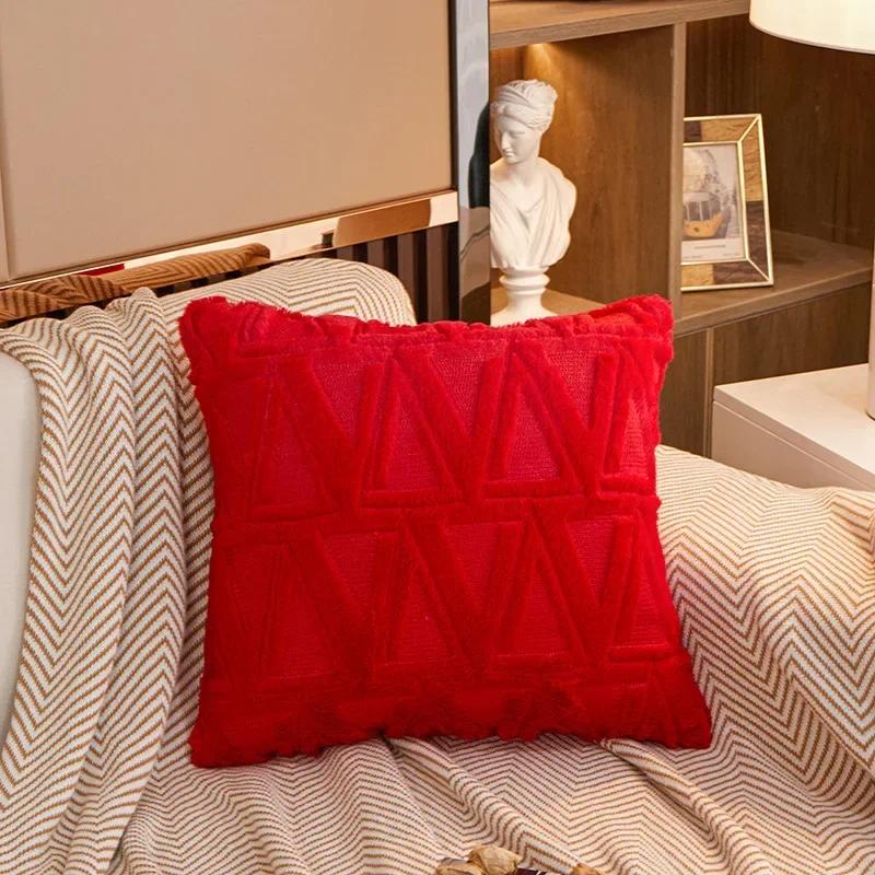 Plush Short Wool Cushion Cover 45x45cm Decorative Pattern Pillow Cover Velvet Sofa Pillow Case Home Decor Housse De Coussin