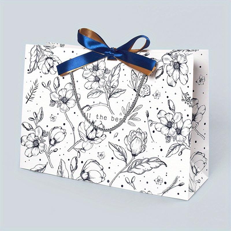 5 Stück Papiergeschenktüten mit Blumendruck, faltbare Geschenk- und Einkaufshandtaschen für Geburtstag, Hochzeit und Weihnachten, für den täglichen Gebrauch und als Feiertagsverpackung