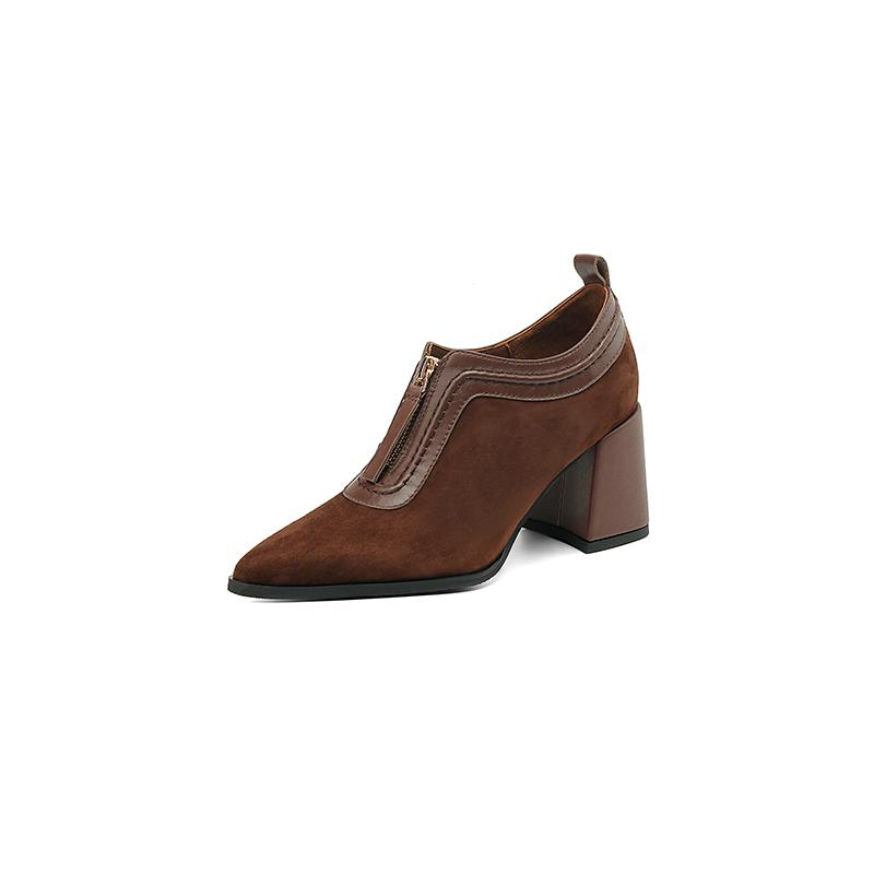 

2024 Весна Новые Ретро Женские Туфли-Лодочки Туфли Из Натуральной Кожи Каблук 7 см Одиночные Туфли Элегантные Модные Лаконичные Высококачественные Женские Туфли 38 коричневый