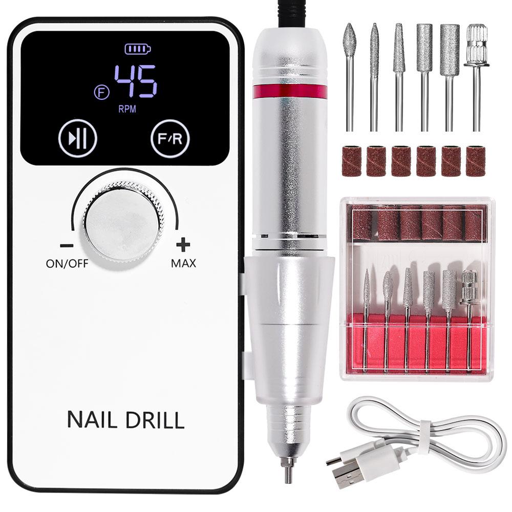 45000RPM Professional Electric Nail Drill Rechargeable Nail File Portable Gel Nail Polish Nail File Manicure Salon Tool USB белый